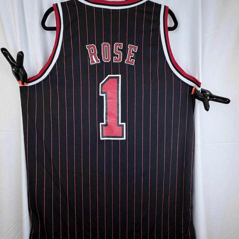 Adidas Derrick Rose 1 Chicago Bulls Hardwood Classics Black Pinstripe Jersey XL